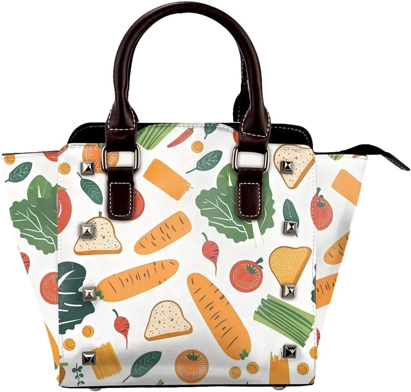 Leather Shoulder Bag for Women, Vegetable Bread Studded Purse Carrot Crossbody Handbags Punk Hobo Bag with Adjustable Strap