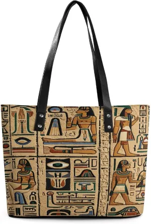 Leather Tote Bag Crossbody Bags for Women Fashion Top Handle Handbag Ancient Egyptian Hieroglyph Ladies Shoulder Bags Casual Beach Bag Gym Bages Ladies Purses for Shopping Work Travel