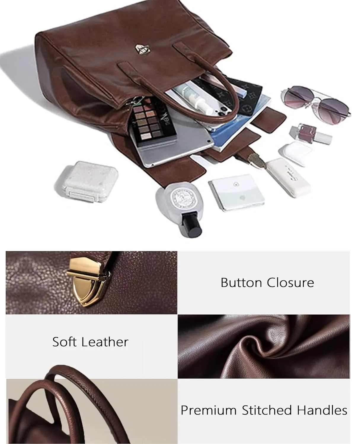 Leather Tote Bag For Women Large Genuine Leather Purses Soft Leather Top-Handle Handbags Trendy Tote Bag For Women Work