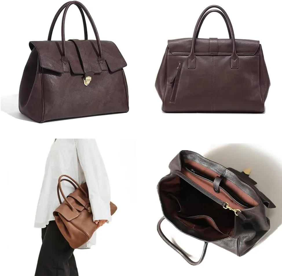 Leather Tote Bag For Women Large Genuine Leather Purses Soft Leather Top-Handle Handbags Trendy Tote Bag For Women Work