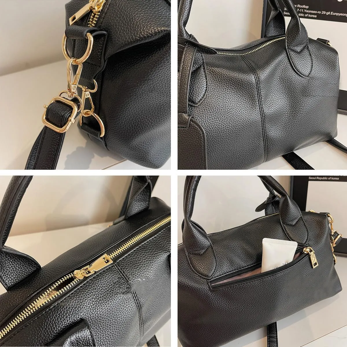 Leather Tote Bag Women City Bowling Bags Trendy Crossbody Handbags Cute Top Handle Purse Y2k Streetwear