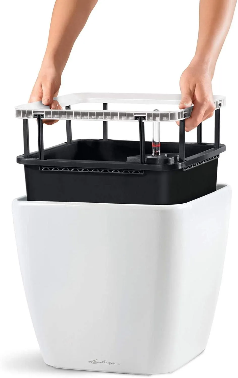 Lechuza Self Watering Plant Pot Quadro LS 35 Garden Flower Indoor Outdoor Floor Plastic Planter with Drainage Hole H33 L35 W35 cm Black High-Gloss