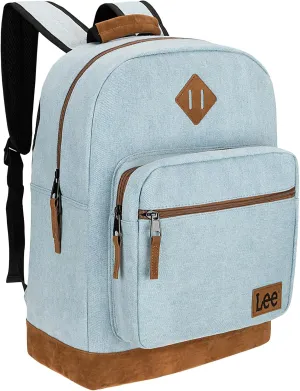 Lee Authentic Jeans Company Study Backpack for Class, Padded Laptop Sleeve Fits 15.6 Inch Notebook (Light Washed Denim)