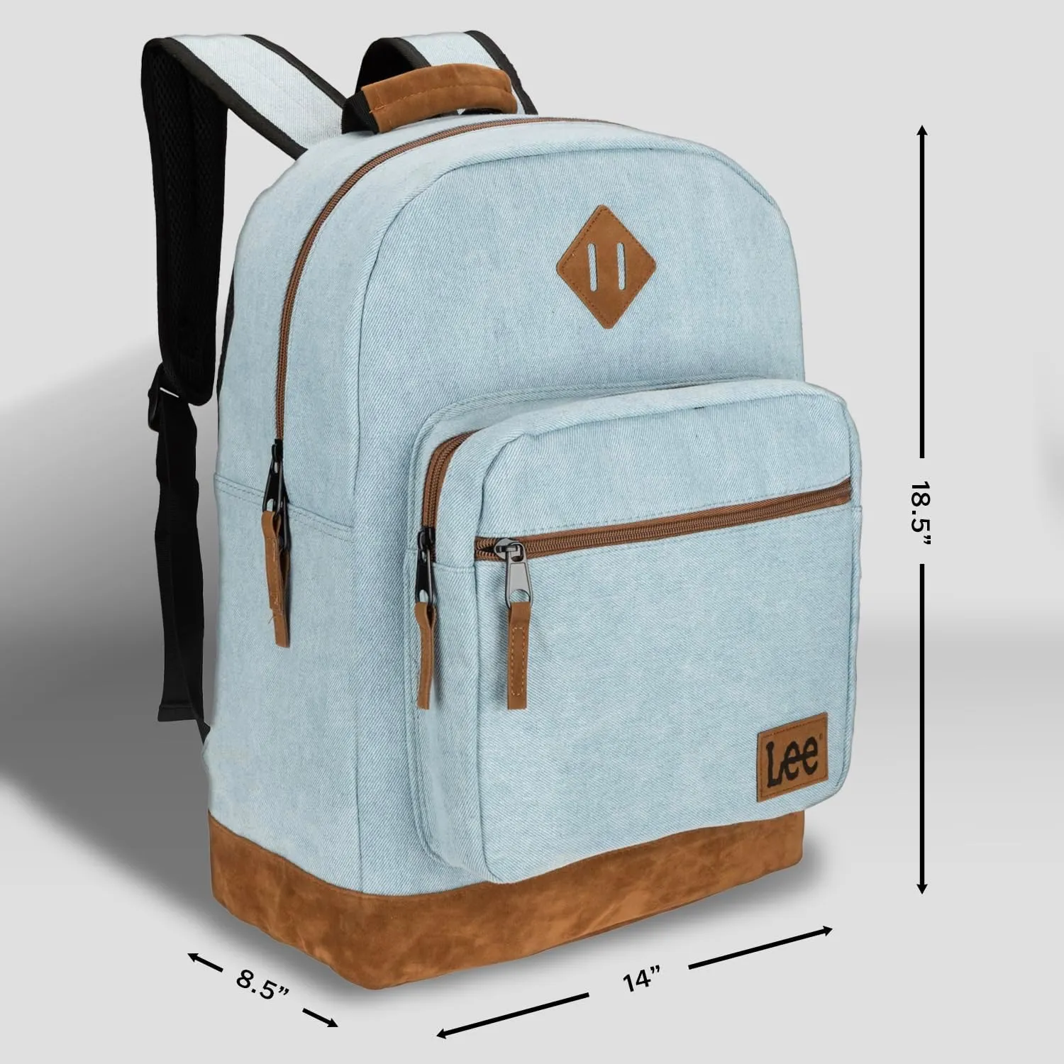 Lee Authentic Jeans Company Study Backpack for Class, Padded Laptop Sleeve Fits 15.6 Inch Notebook (Light Washed Denim)