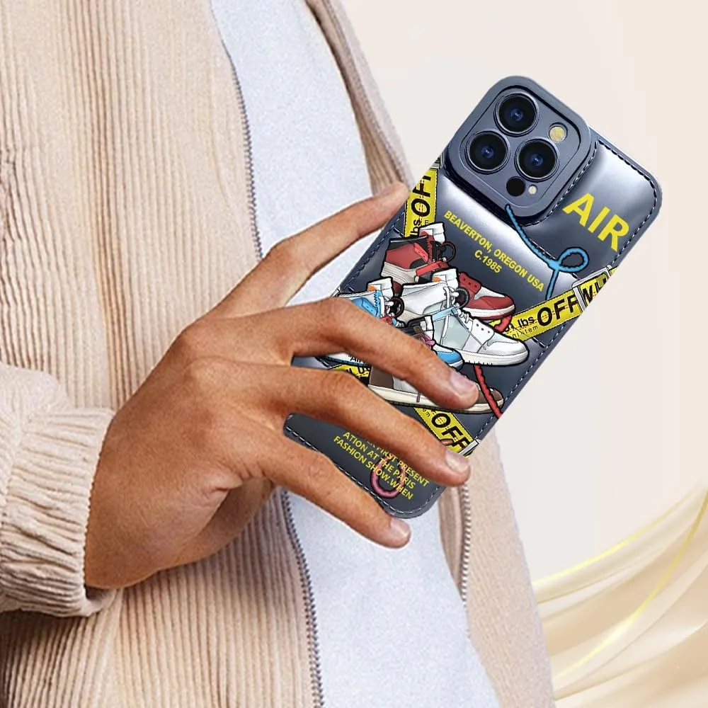 Legend Chicago Shoes Puffer Case Compatible with iPhone 15 Pro Max, Soft Silicone Shockproof Phone Cover Cool Off Retro Sports Sneakers Protective Case, White/Black
