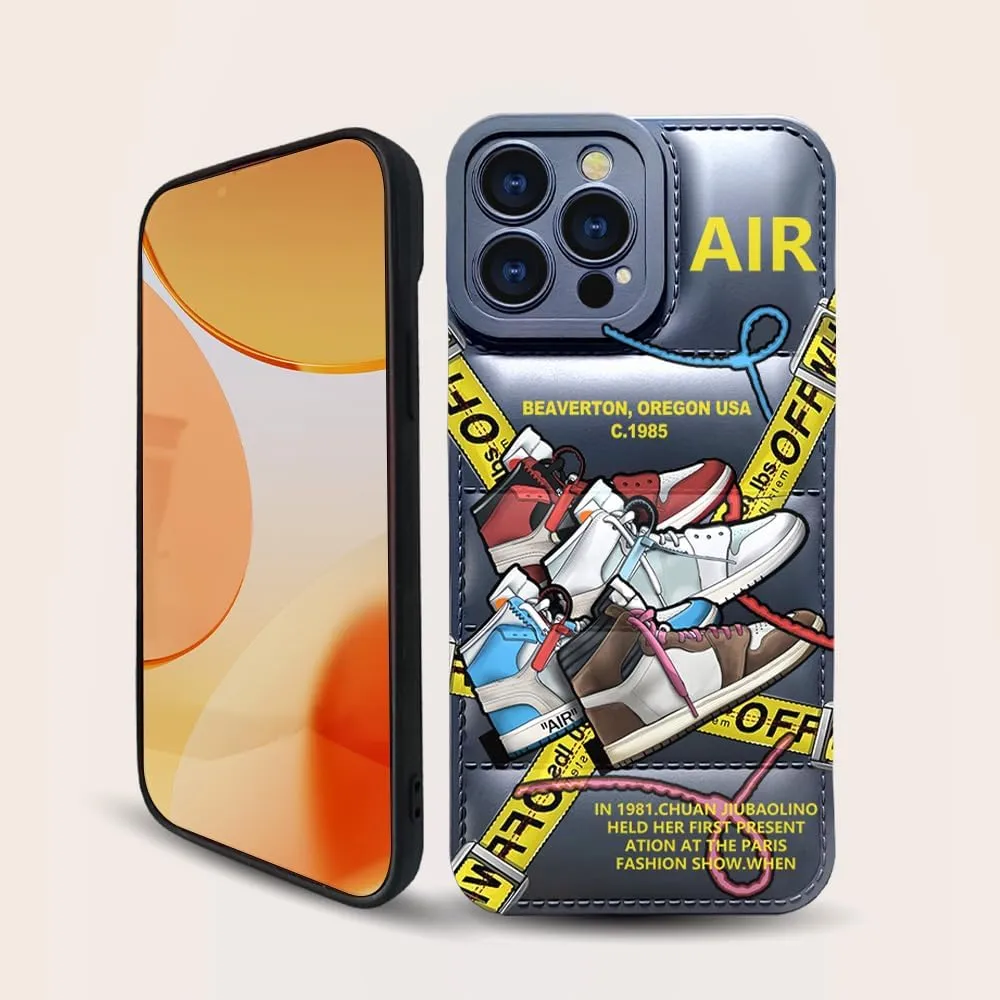 Legend Chicago Shoes Puffer Case Compatible with iPhone 15 Pro Max, Soft Silicone Shockproof Phone Cover Cool Off Retro Sports Sneakers Protective Case, White/Black