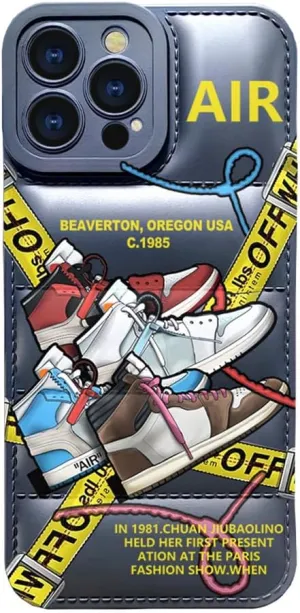 Legend Chicago Shoes Puffer Case Compatible with iPhone 15 Pro Max, Soft Silicone Shockproof Phone Cover Cool Off Retro Sports Sneakers Protective Case, White/Black