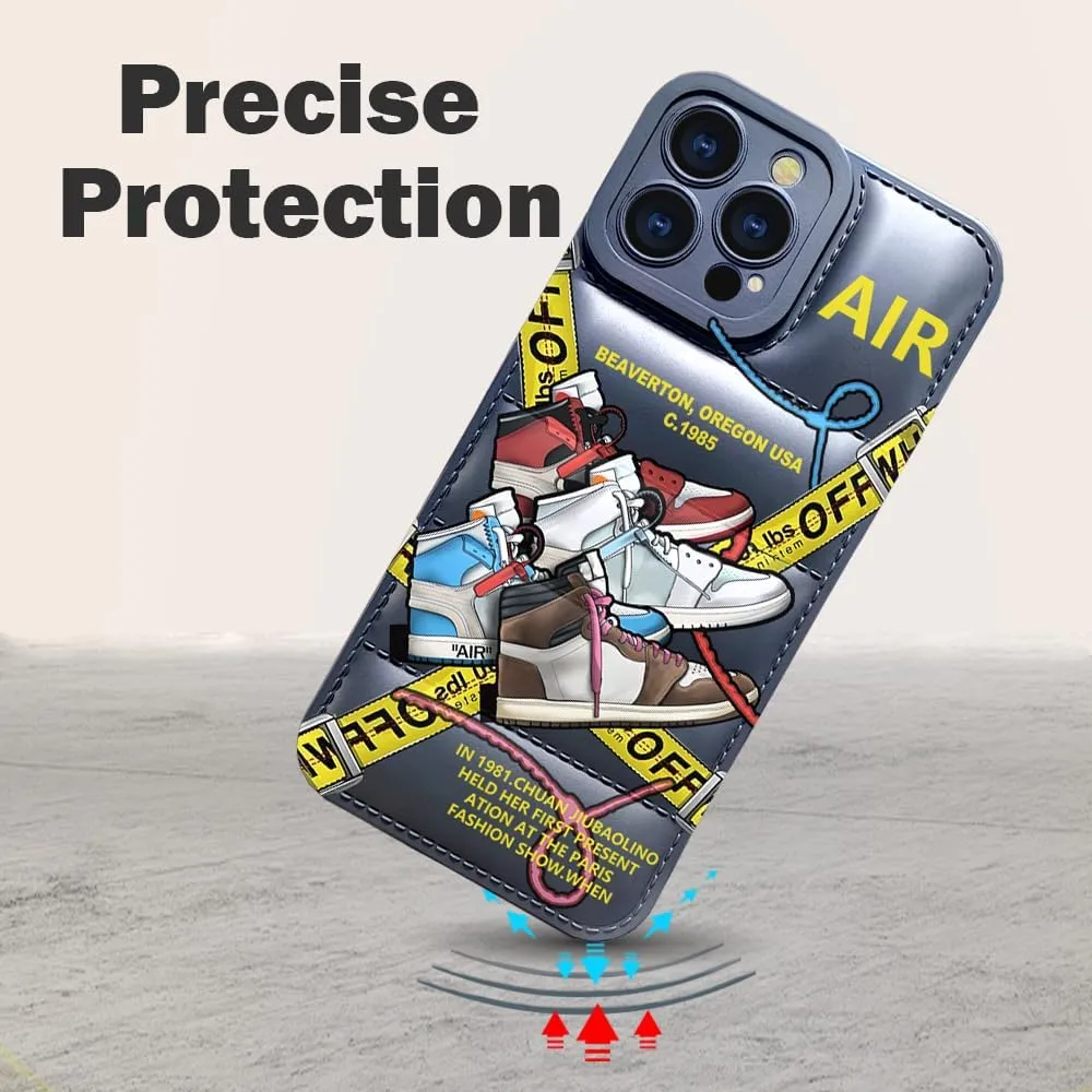 Legend Chicago Shoes Puffer Case Compatible with iPhone 15 Pro Max, Soft Silicone Shockproof Phone Cover Cool Off Retro Sports Sneakers Protective Case, White/Black