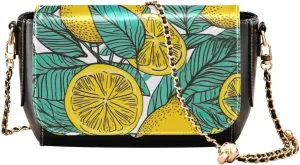 Lemon Slices and Leaves Pu Leather Shoulder Bag for Women, Leather Zipper Crossbody Purse, Leather Crossbody Bags