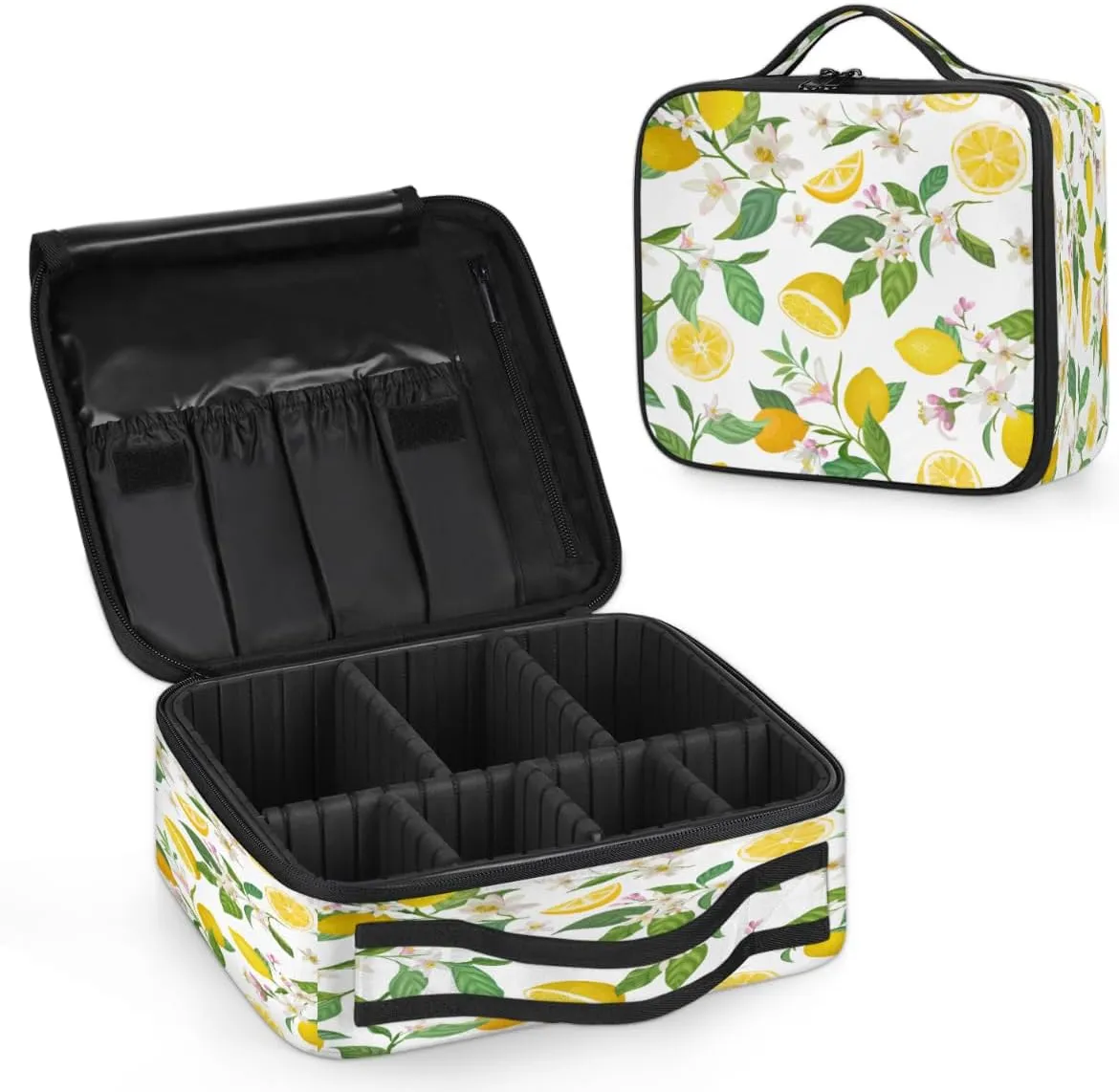 Lemons Pattern Makeup Train Case Travel Makeup Bag Professional Cosmetic Organizer Portable Storage Box with Adjustable Dividers for Cosmetics Makeup Brushes Toiletry