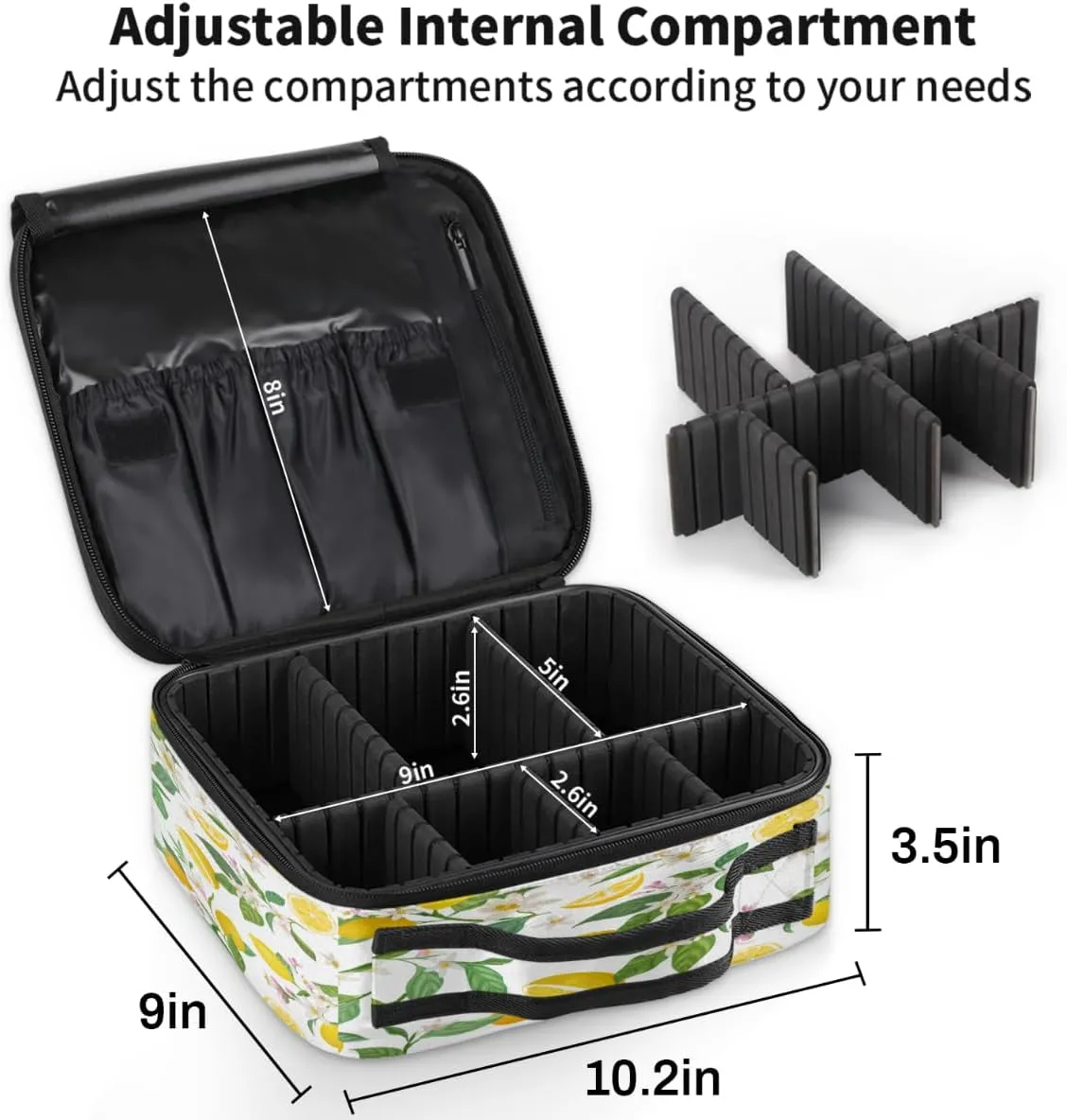 Lemons Pattern Makeup Train Case Travel Makeup Bag Professional Cosmetic Organizer Portable Storage Box with Adjustable Dividers for Cosmetics Makeup Brushes Toiletry