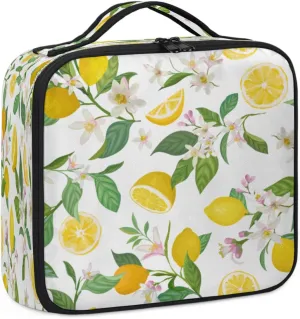 Lemons Pattern Makeup Train Case Travel Makeup Bag Professional Cosmetic Organizer Portable Storage Box with Adjustable Dividers for Cosmetics Makeup Brushes Toiletry