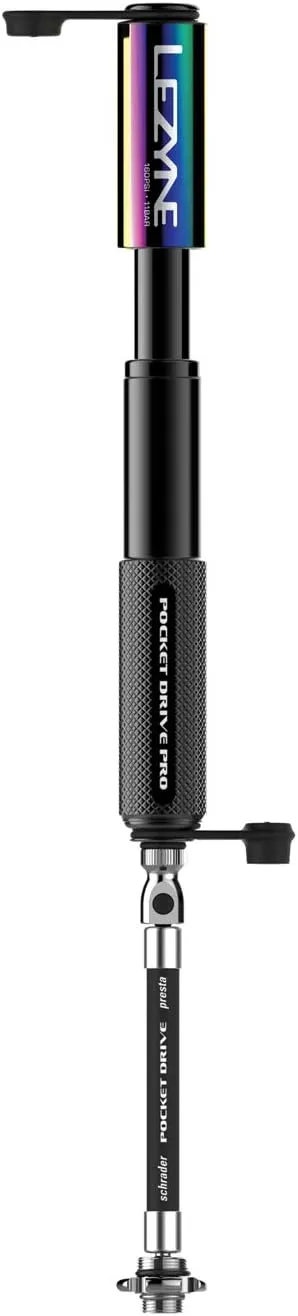 LEZYNE Pocket Drive Pro Mini Bicycle Hand Pump, High Pressure 160 PSI, Presta & Schrader with Valve Core Tool, Alloy Bracket Mount, Grip Textured, Easy to Use Bike Tire Pump