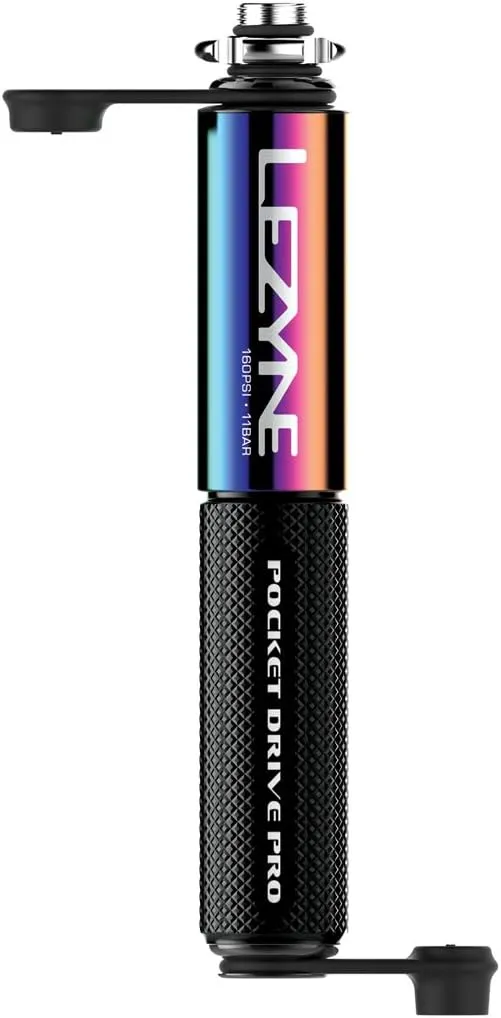 LEZYNE Pocket Drive Pro Mini Bicycle Hand Pump, High Pressure 160 PSI, Presta & Schrader with Valve Core Tool, Alloy Bracket Mount, Grip Textured, Easy to Use Bike Tire Pump