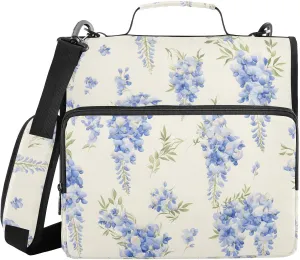 Light Purple Flowers Beige 3 Rings 1.5 inch Zippered Binder Bag with Handle Easy to Carry Portfolios Portfolio Organizer for School/Office