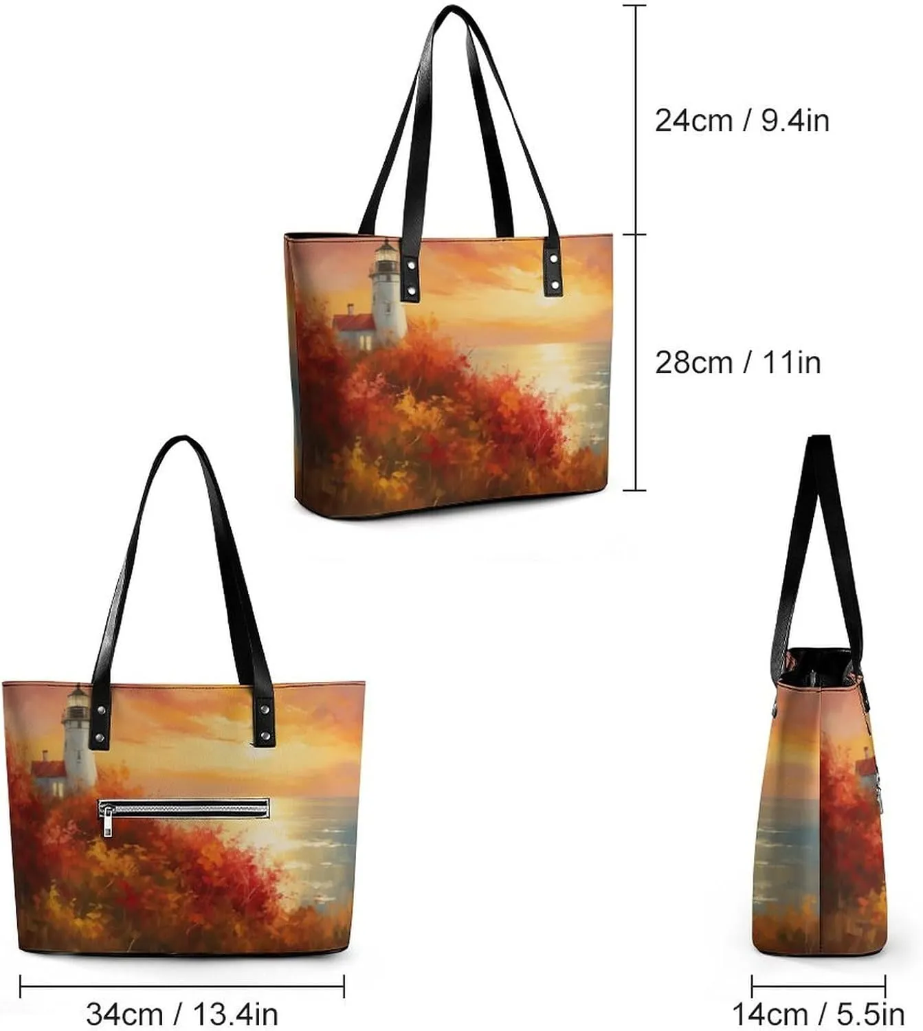 Lighthouse Standing Against Storm Women Soft Leather Handbags Tote Purses Shoulder Bucket Bags