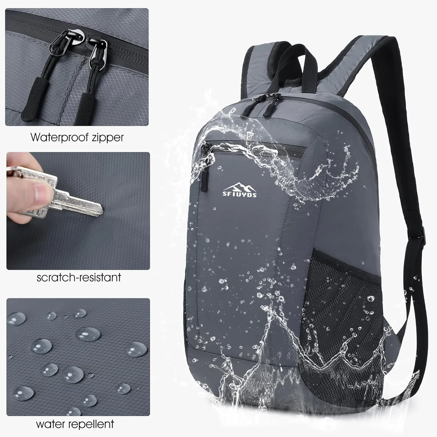 Lightweight Hiking Backpack Small,Waterproof Hiking Daypack,Foldable Backpack for Travel,Ultralight Daypack (Nylon, Grey)