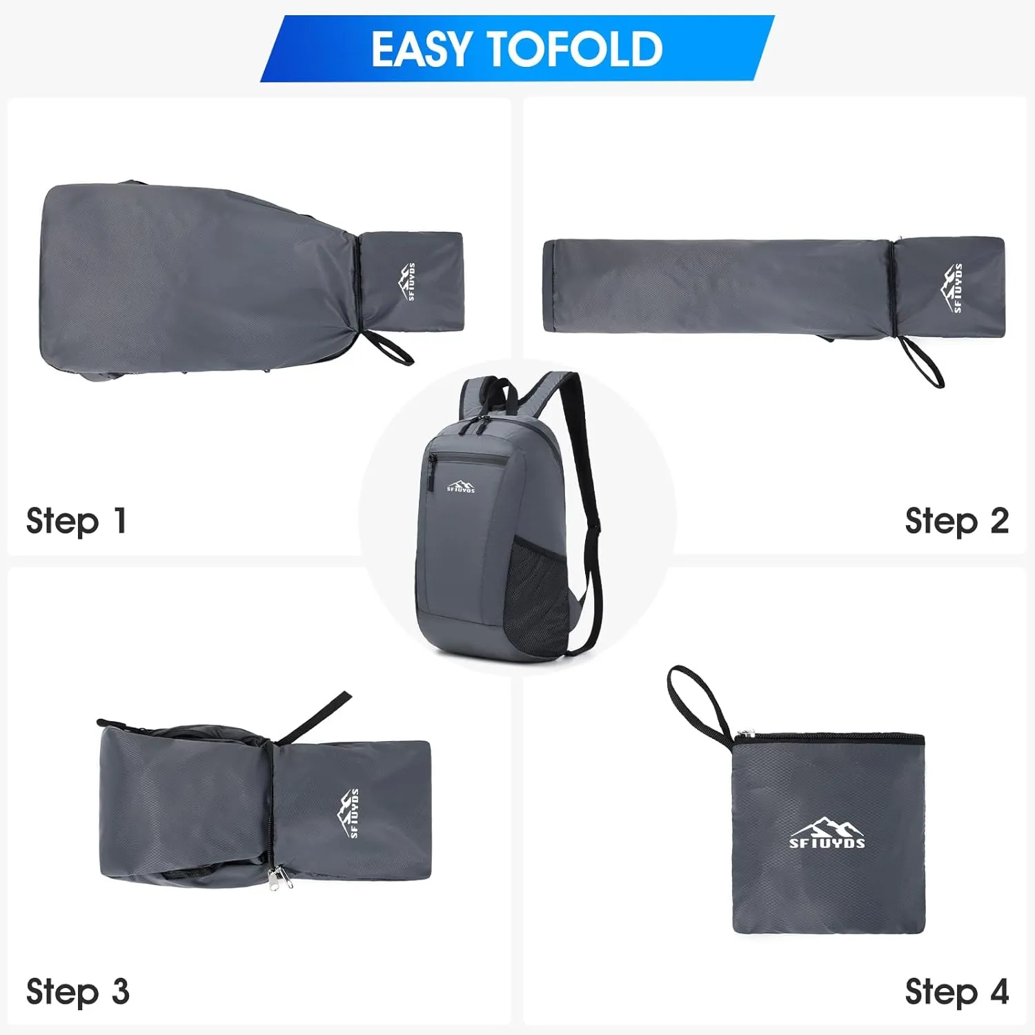 Lightweight Hiking Backpack Small,Waterproof Hiking Daypack,Foldable Backpack for Travel,Ultralight Daypack (Nylon, Grey)