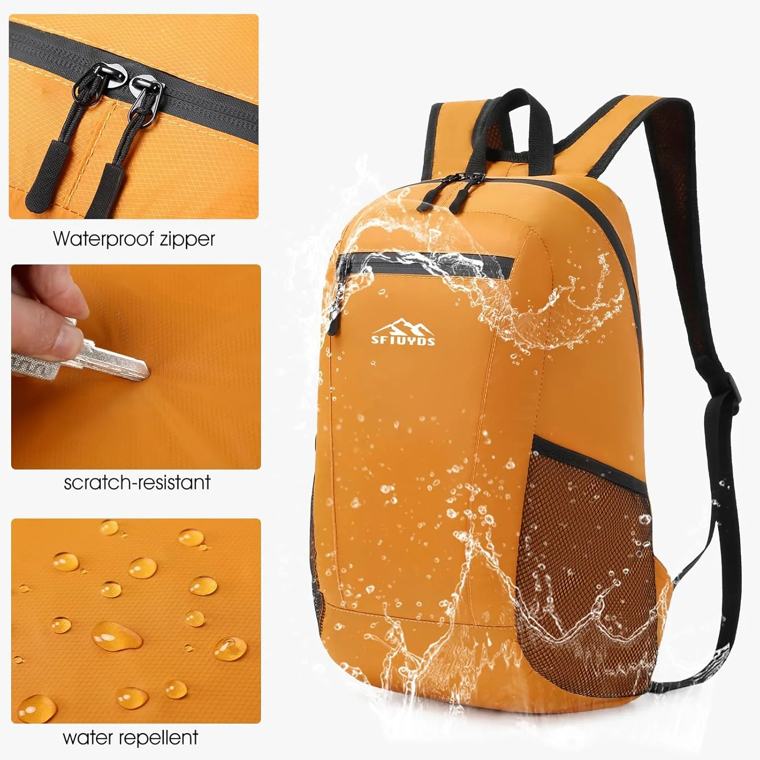 Lightweight Hiking Backpack Small,Waterproof Hiking Daypack,Foldable Backpack for Travel,Ultralight Daypack(Nylon, Yellow)