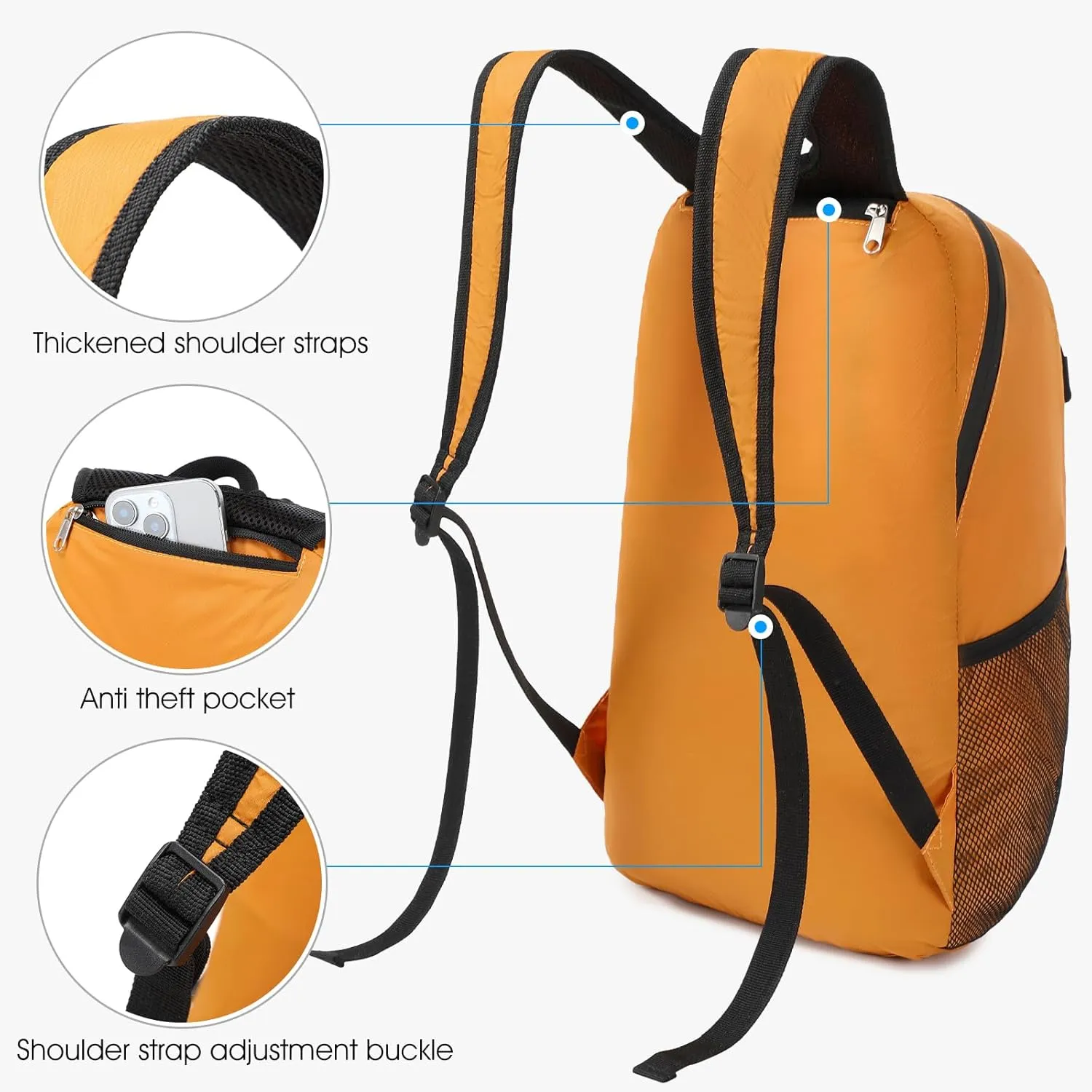 Lightweight Hiking Backpack Small,Waterproof Hiking Daypack,Foldable Backpack for Travel,Ultralight Daypack(Nylon, Yellow)