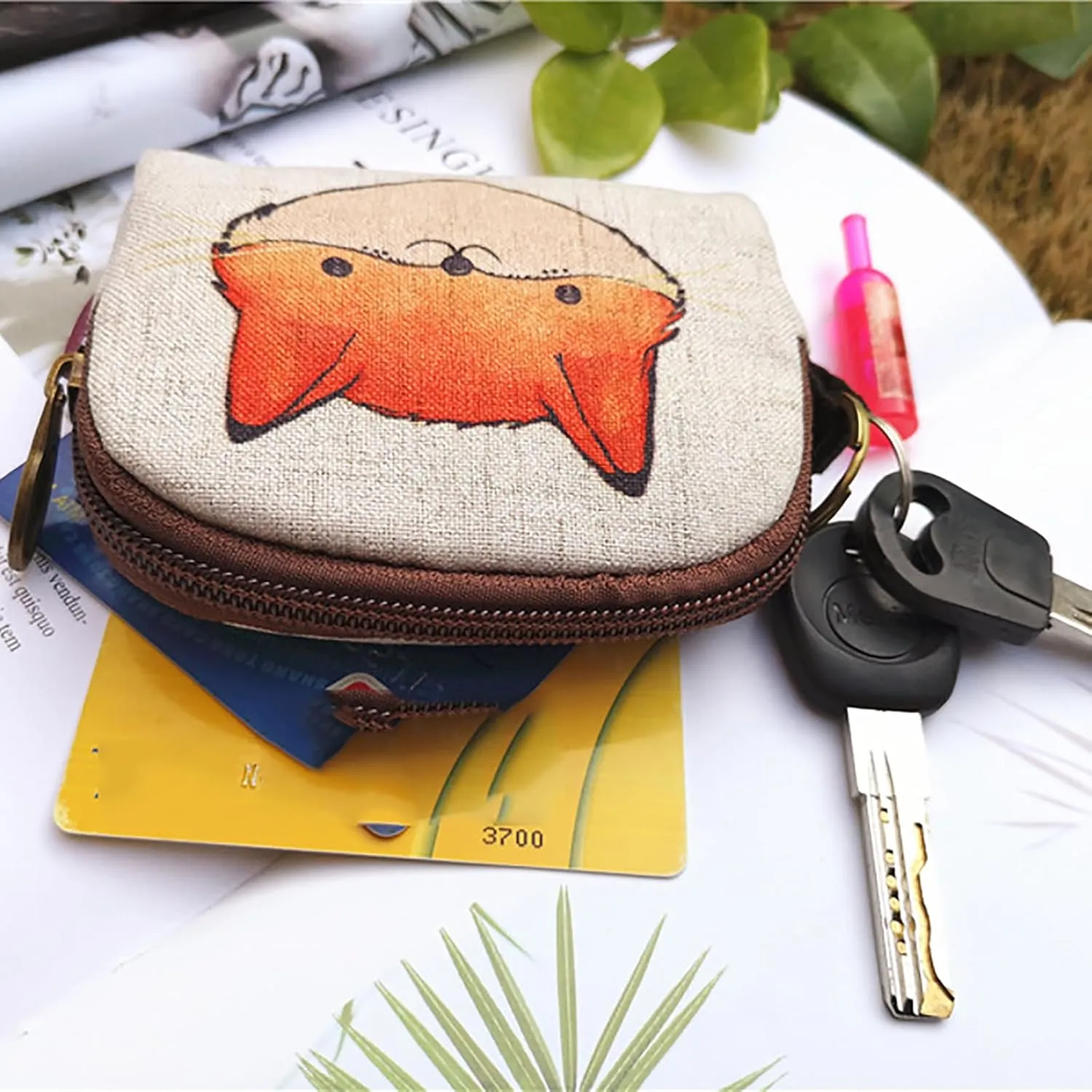 Lightweight Zippered Zipper Pocket Size Pouch Minimalist Wallet Purses for Card Cash Coin Bills (Bear)