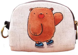 Lightweight Zippered Zipper Pocket Size Pouch Minimalist Wallet Purses for Card Cash Coin Bills (Bear)