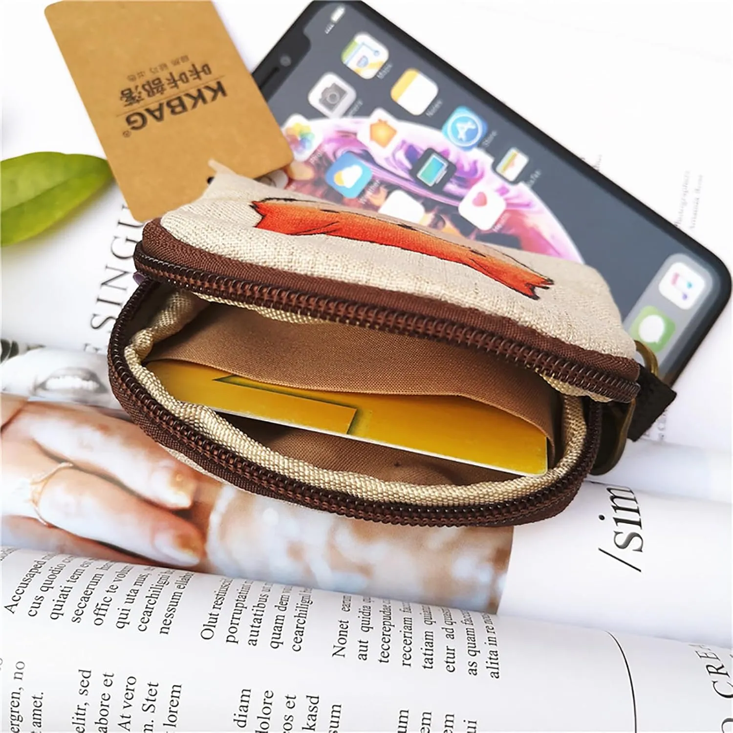 Lightweight Zippered Zipper Pocket Size Pouch Minimalist Wallet Purses for Card Cash Coin Bills (Bear)