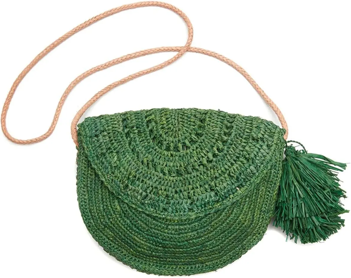 Lila Women's Crocheted Raffia Straw Flap Crossbody Bag O/S