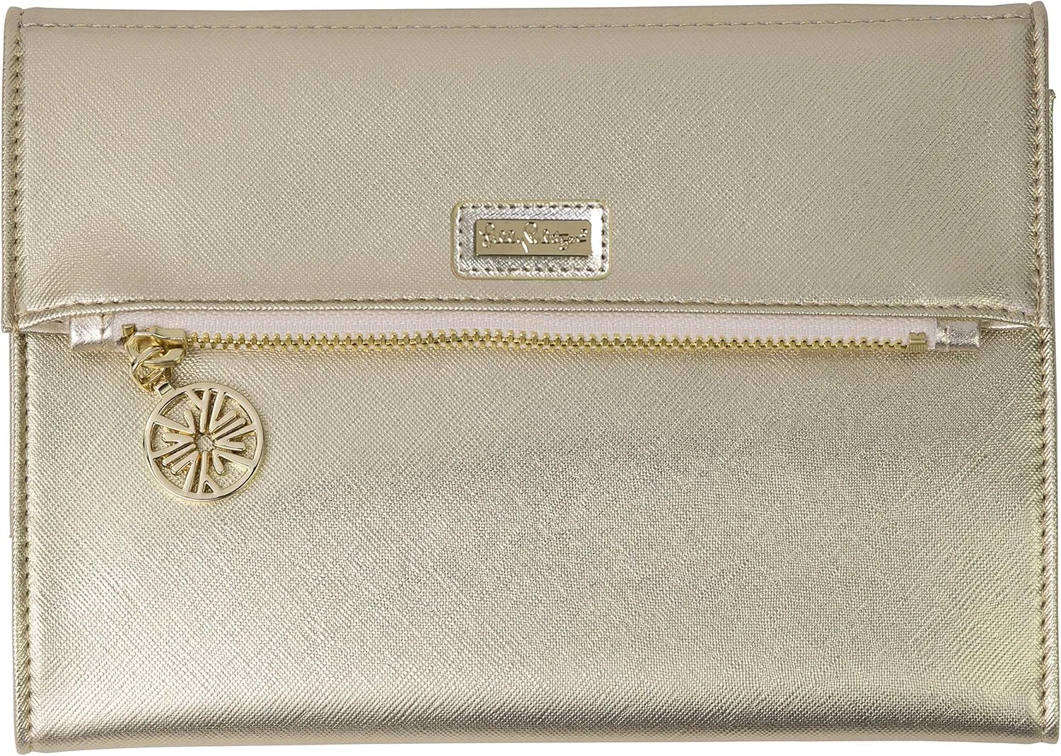 Lilly Pulitzer Women's Vegan Leather Gold Clutch Purse, Travel Wallet with Pocket Notepad, Metallic Gold