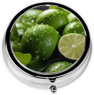 Lime Pill Box Round Pill Case for Pocket Purse 3 Compartment Medicine Pill Organizer Cute Portable Travel Pillbox Vitamin Cod Liver Oil Storage Box Unique Gift Organizer