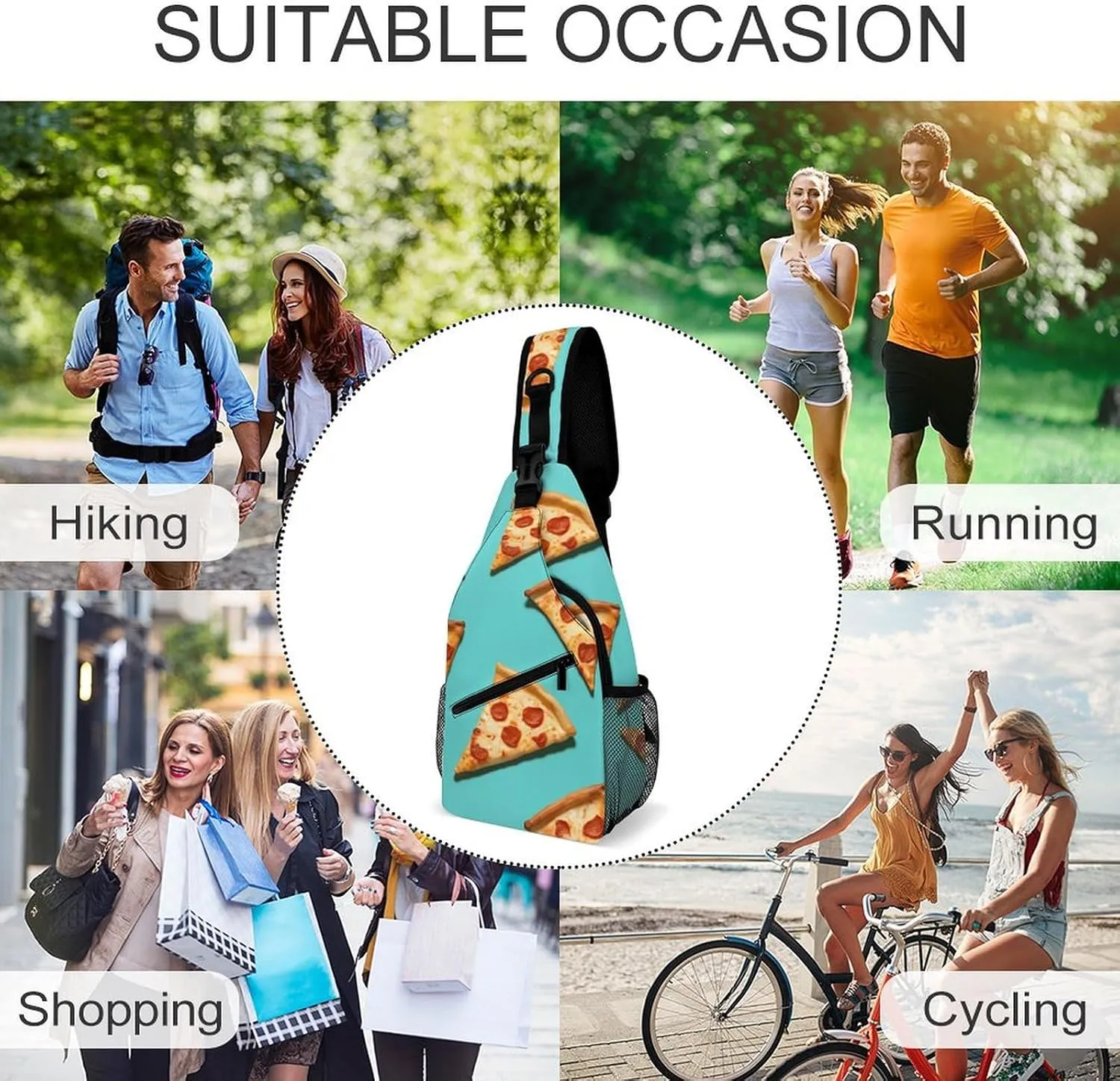 Linear Texture Beige Sling Bag Lightweight Crossbody Chest Pack Travel Shoulder Bag with Adjustable Strap