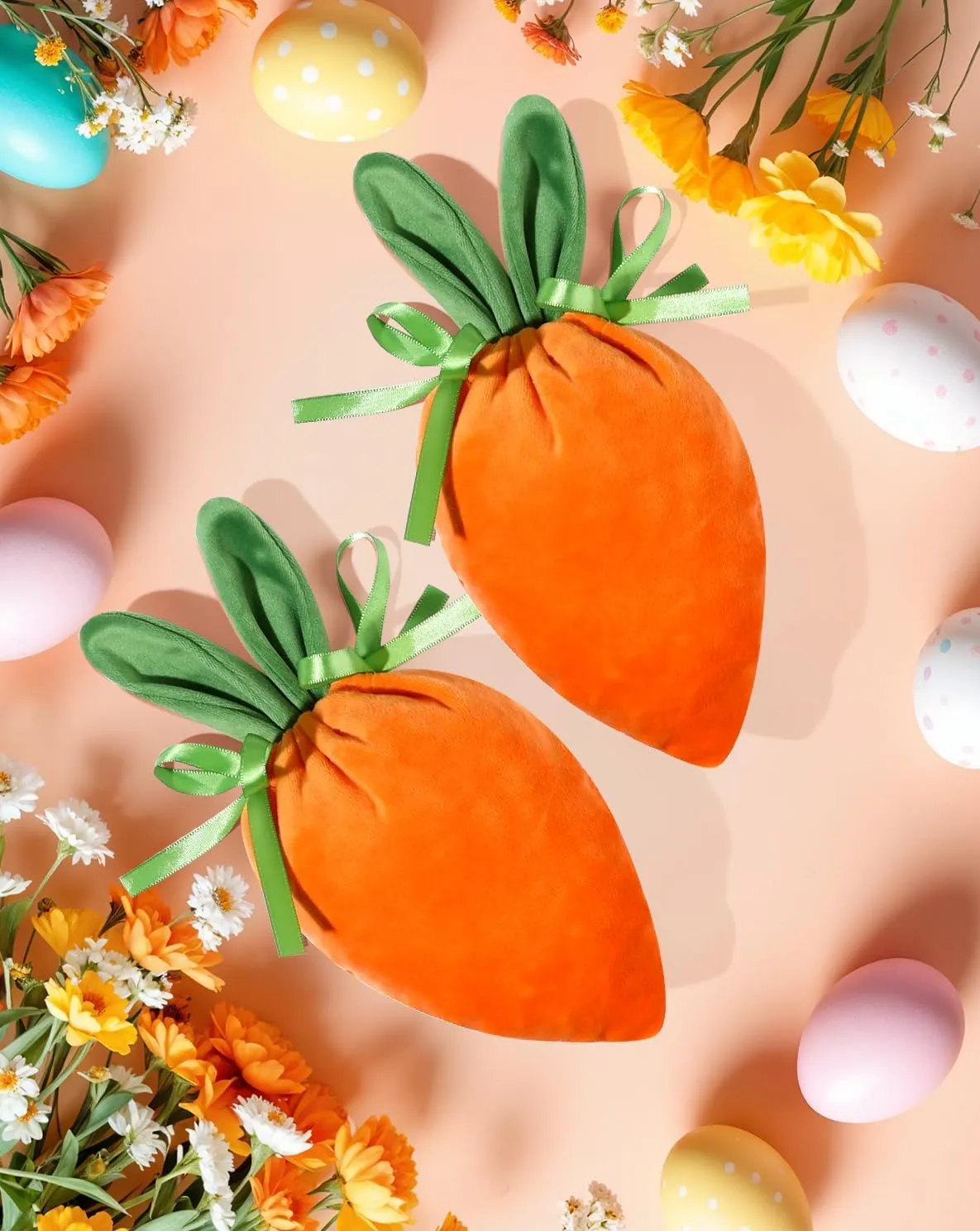 Liobelon 9 Pieces Easter Carrot Gift Bags Velvet Drawstring Bags Jewellery Pouches Easter Candy Goodie Bags Bunny Ear Party Favors Bags for Kids Easter Birthday Supplies,12x9.5cm/4.7x3.7in (Carrot)