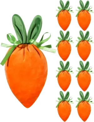 Liobelon 9 Pieces Easter Carrot Gift Bags Velvet Drawstring Bags Jewellery Pouches Easter Candy Goodie Bags Bunny Ear Party Favors Bags for Kids Easter Birthday Supplies,12x9.5cm/4.7x3.7in (Carrot)