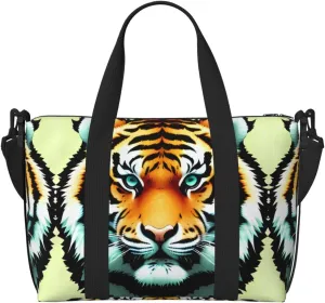 Little Fat Tiger Head Travel Duffel Bag Tote Carry On Luggage Bag Water Resistant Weekender Overnight Bags For Foldable