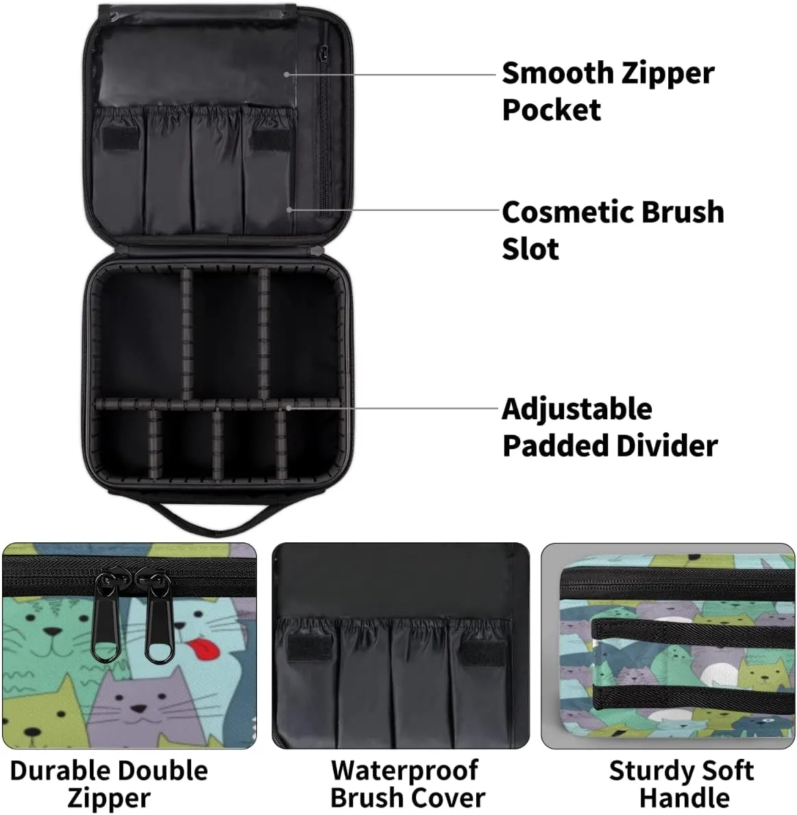 Lively Cats Makeup Train Case Travel Makeup Bag Professional Cosmetic Organizer Portable Storage Box with Adjustable Dividers for Cosmetics Makeup Brushes Toiletry