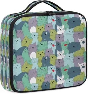 Lively Cats Makeup Train Case Travel Makeup Bag Professional Cosmetic Organizer Portable Storage Box with Adjustable Dividers for Cosmetics Makeup Brushes Toiletry