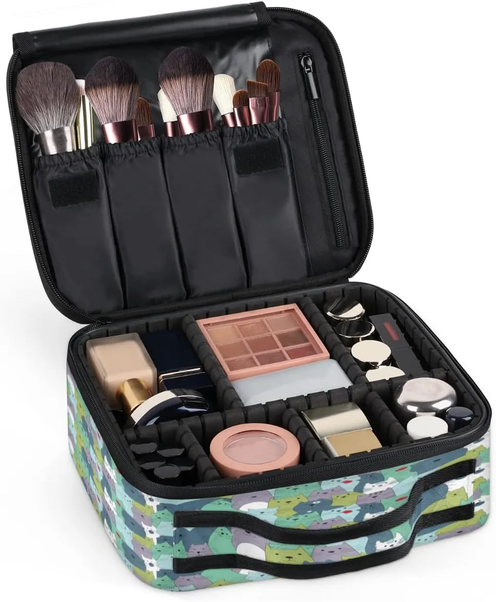 Lively Cats Makeup Train Case Travel Makeup Bag Professional Cosmetic Organizer Portable Storage Box with Adjustable Dividers for Cosmetics Makeup Brushes Toiletry
