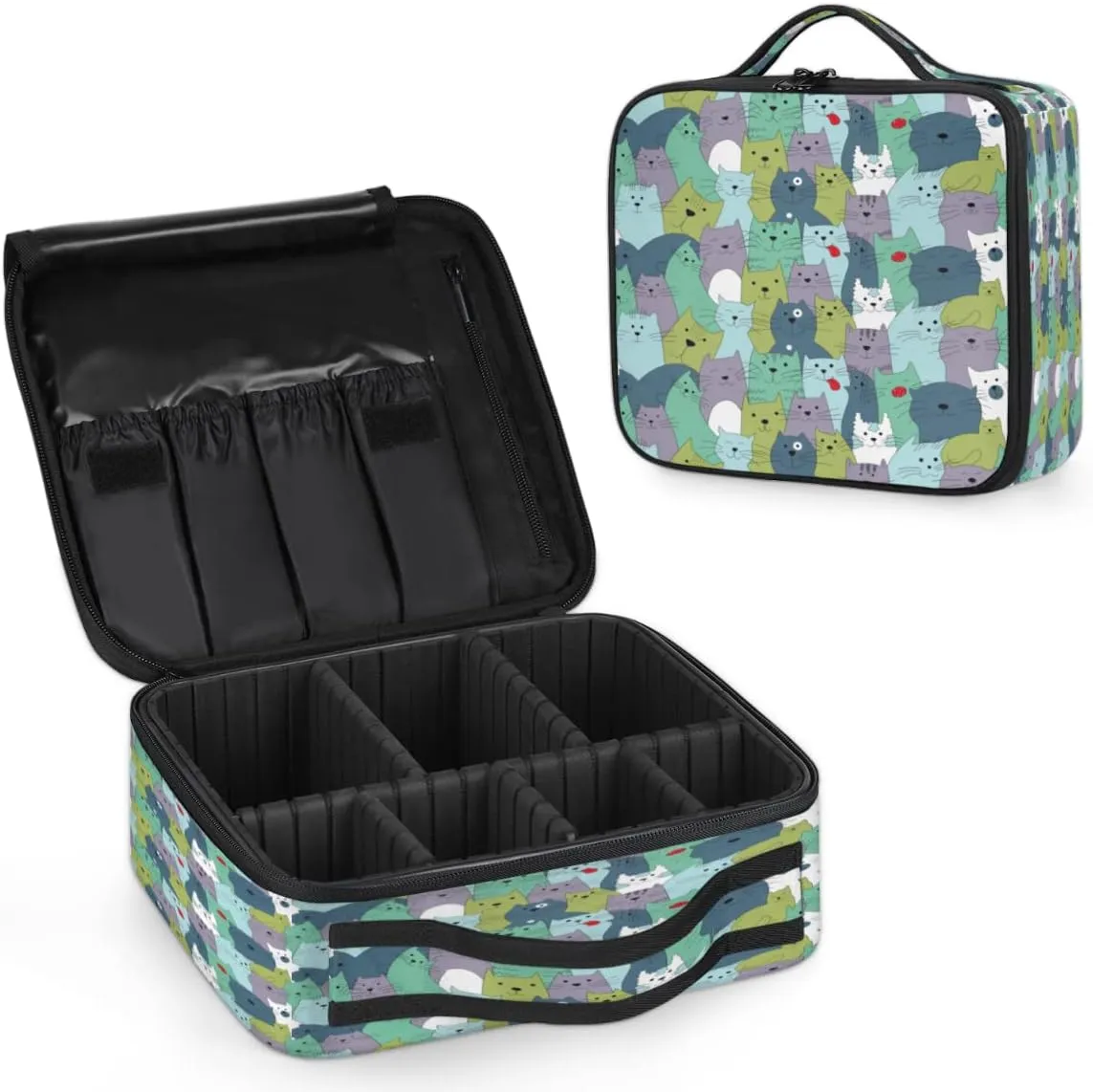 Lively Cats Makeup Train Case Travel Makeup Bag Professional Cosmetic Organizer Portable Storage Box with Adjustable Dividers for Cosmetics Makeup Brushes Toiletry