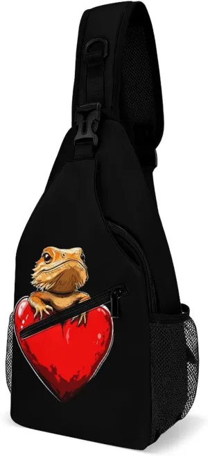 Lizard Love Heart Casual Sling Bag Backpack Travel Shoulder Chest Crossbody Bags Adjustable Daypack Unisex