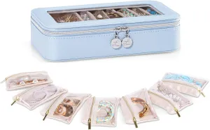 Lolalet 8 in 1 Travel Jewelry Case with Velvet Pouches, Clear Window Travel Jewelry Organizer Bags for Earrings, Bracelets, Necklaces and Rings, Compact Jewelry Storage for Women Girls -Blue, 7PCS