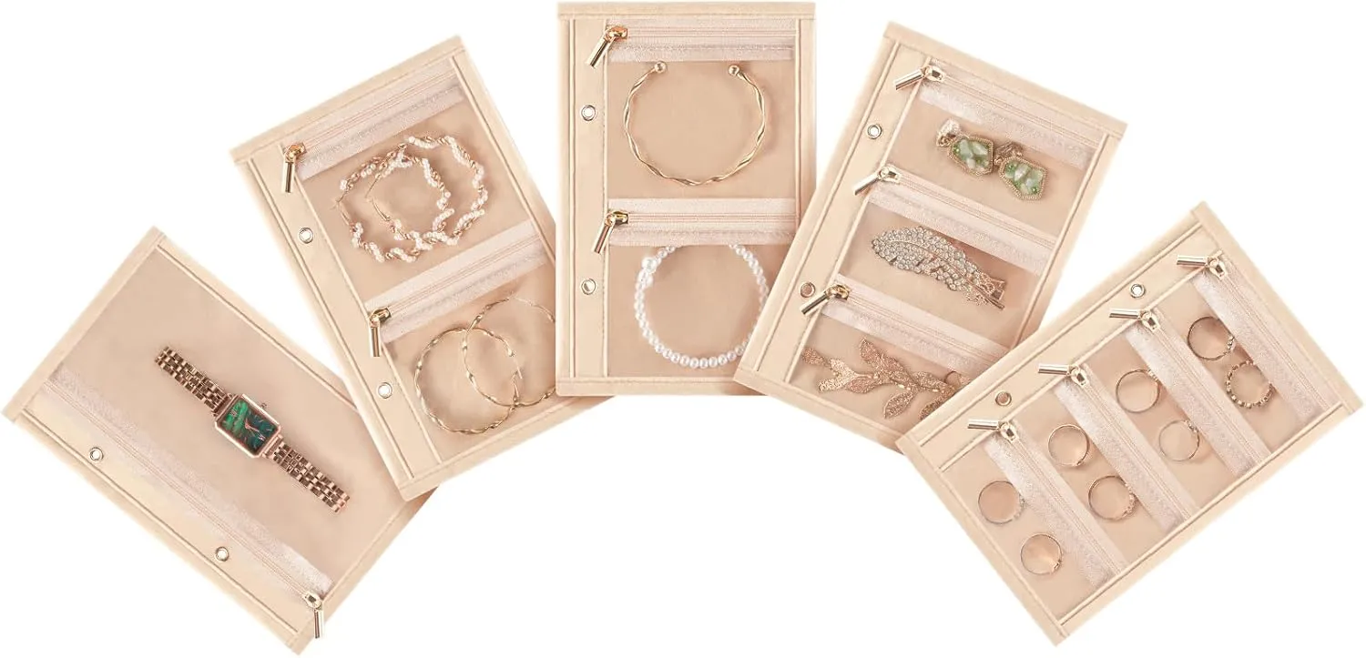 Lolalet Travel Jewelry Pouch, Clear Zipper Velvet Pocket Organizer Storage Bag for Rings Earrings Bracelet Necklace -5 Pcs