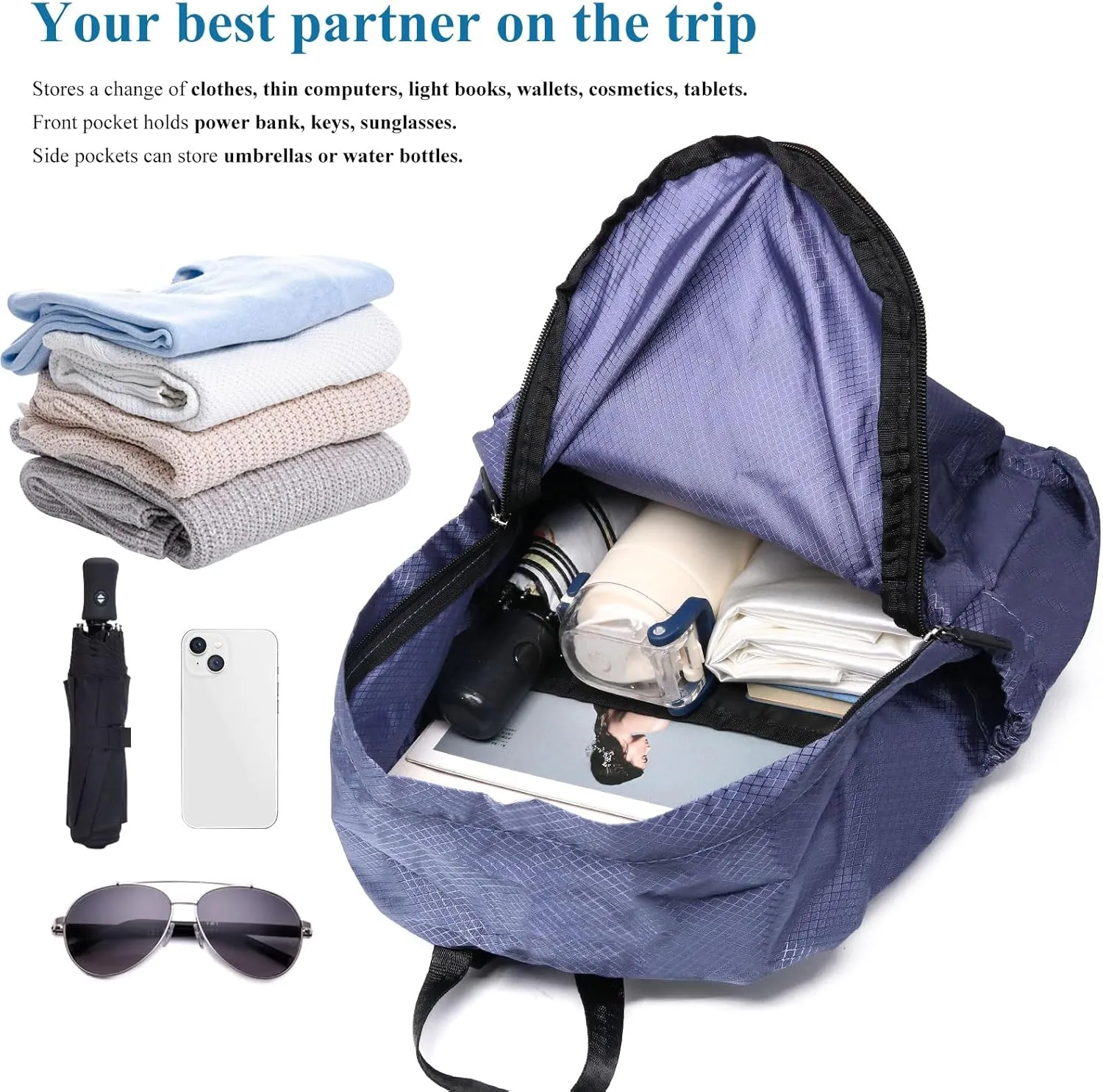 Long Keeper 15L Packable Lightweight Backpack for Women Men Water Resistant Foldable Hiking Travel Camping Daypack (Purple)