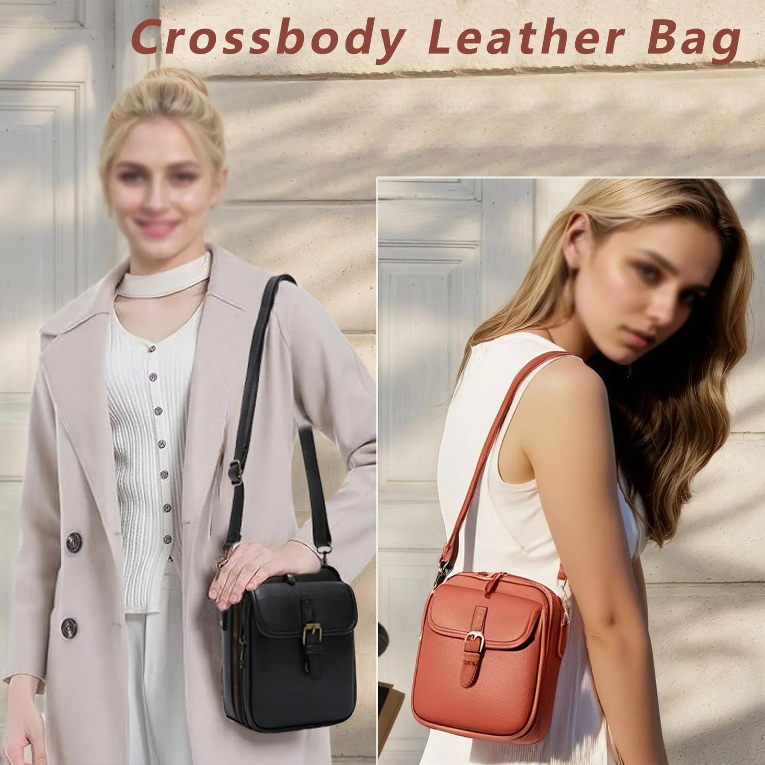 LONGLUAN Collaborate Crossbody Leather Bag, Collaboraten1 Crossbody Leather Bag, Vegan Corium Crossbody with Card Slots