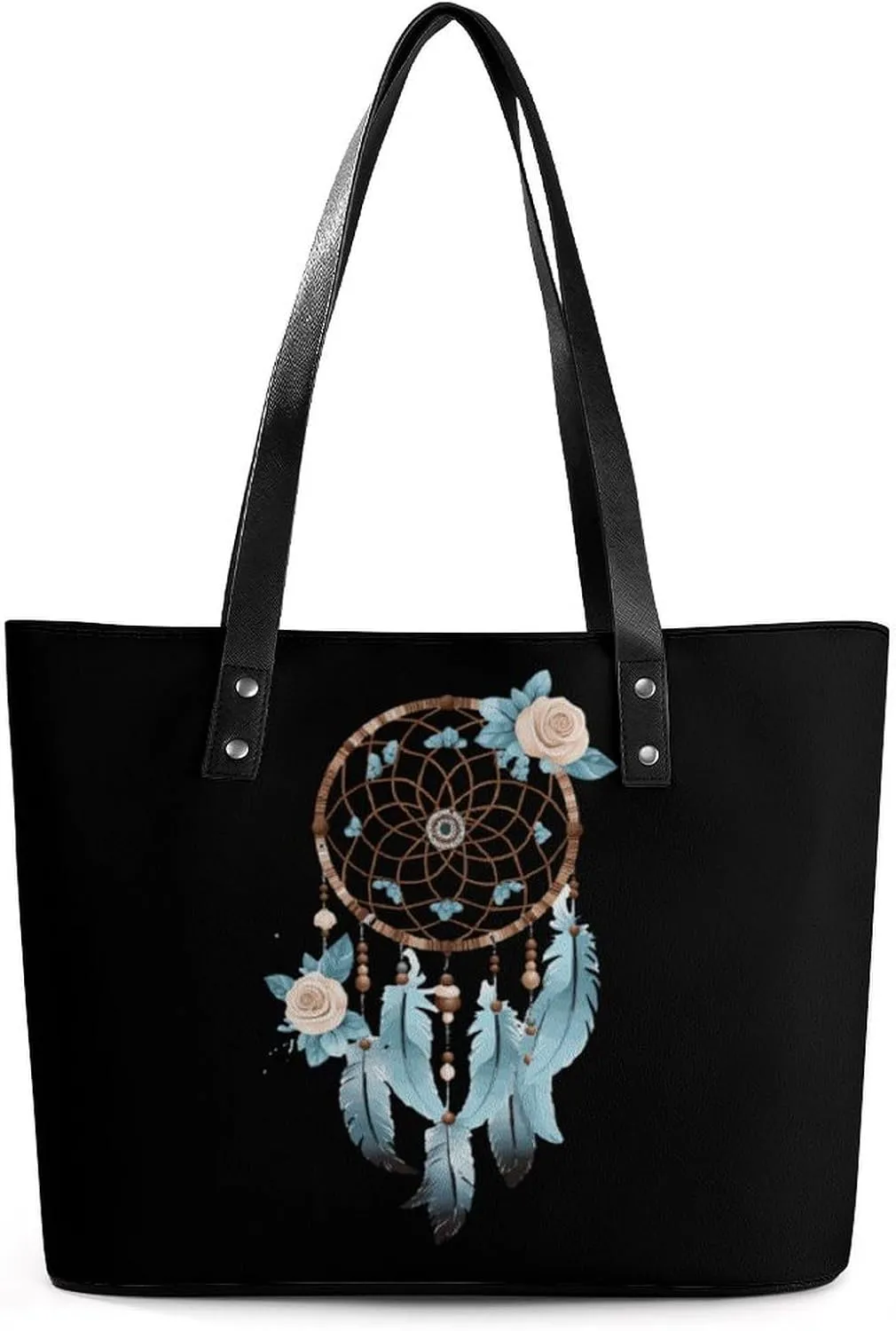 Lotuses Flower Dream Catche Leather Handbags for Women Shoulder Tote Crossbody Travel Purses with Zippered