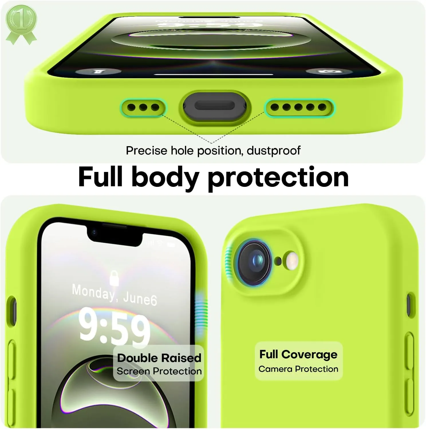 LOVE 3000 Designed for iPhone 16e Case, Premium Silicone with [Soft Anti-Scratch Microfiber Lining] Shockproof Protective Phone Case for Men Women Girls 6.1", Fluorescent Green