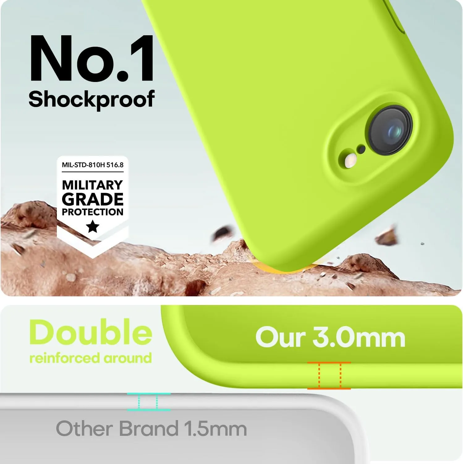LOVE 3000 Designed for iPhone 16e Case, Premium Silicone with [Soft Anti-Scratch Microfiber Lining] Shockproof Protective Phone Case for Men Women Girls 6.1", Fluorescent Green