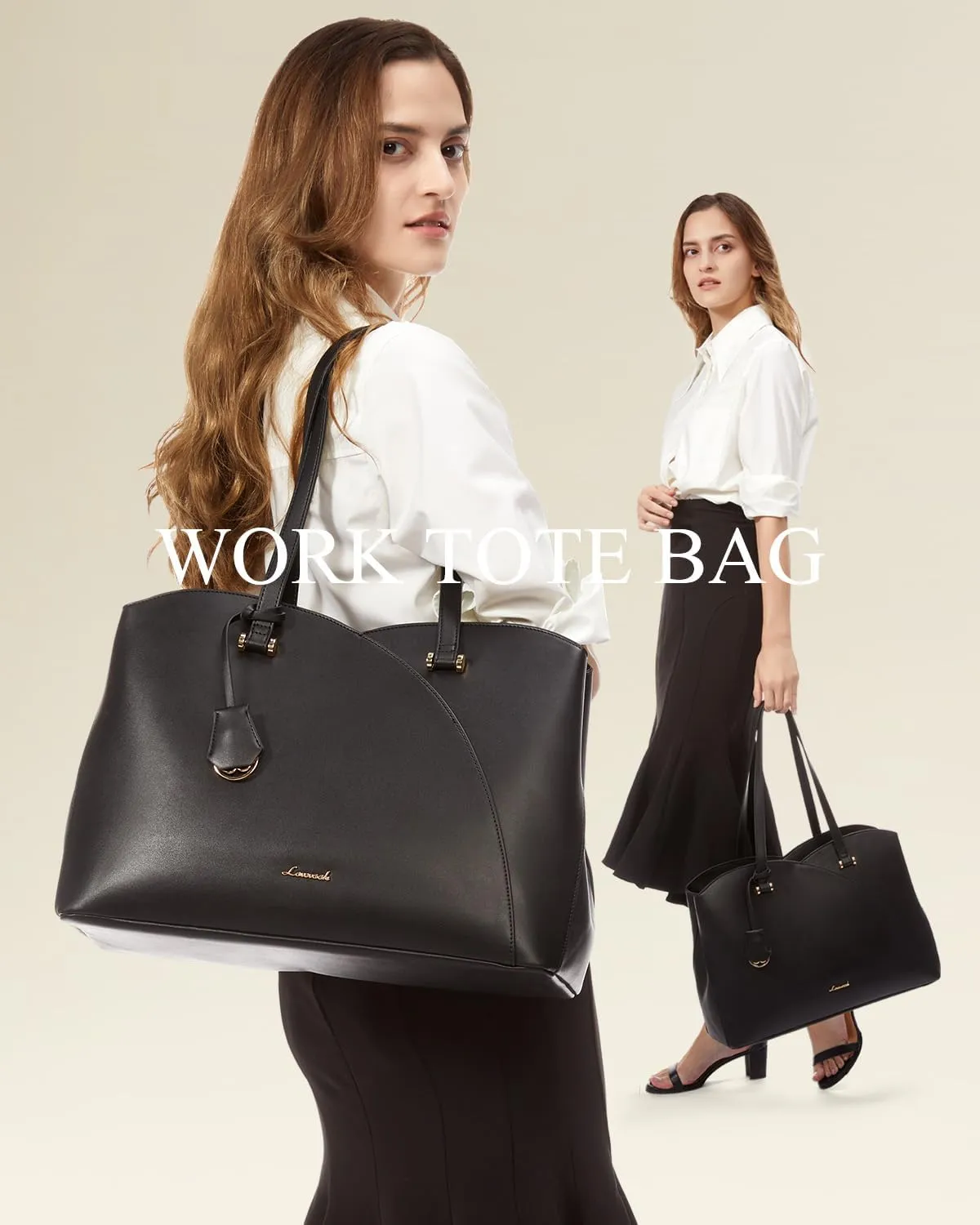 LOVEVOOK 17 Inch Laptop Tote Bag for Women, Work Bags Laptop Bag Teacher Tote Bag, Leather Computer Bag Large Purses Handbag Professional Briefcase, Black