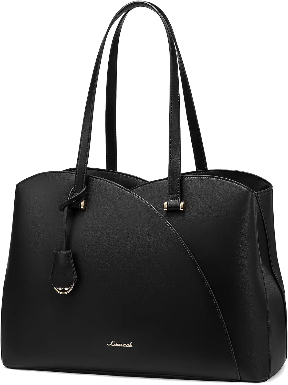 LOVEVOOK 17 Inch Laptop Tote Bag for Women, Work Bags Laptop Bag Teacher Tote Bag, Leather Computer Bag Large Purses Handbag Professional Briefcase, Black