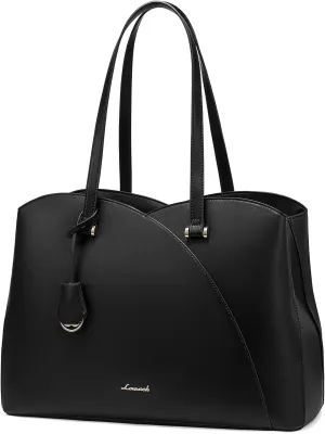 LOVEVOOK 17 Inch Laptop Tote Bag for Women, Work Bags Laptop Bag Teacher Tote Bag, Leather Computer Bag Large Purses Handbag Professional Briefcase, Black