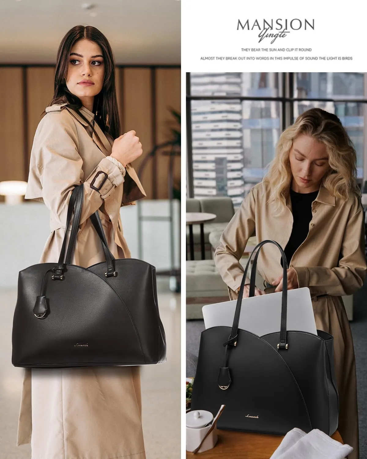 LOVEVOOK 17 Inch Laptop Tote Bag for Women, Work Bags Laptop Bag Teacher Tote Bag, Leather Computer Bag Large Purses Handbag Professional Briefcase, Black